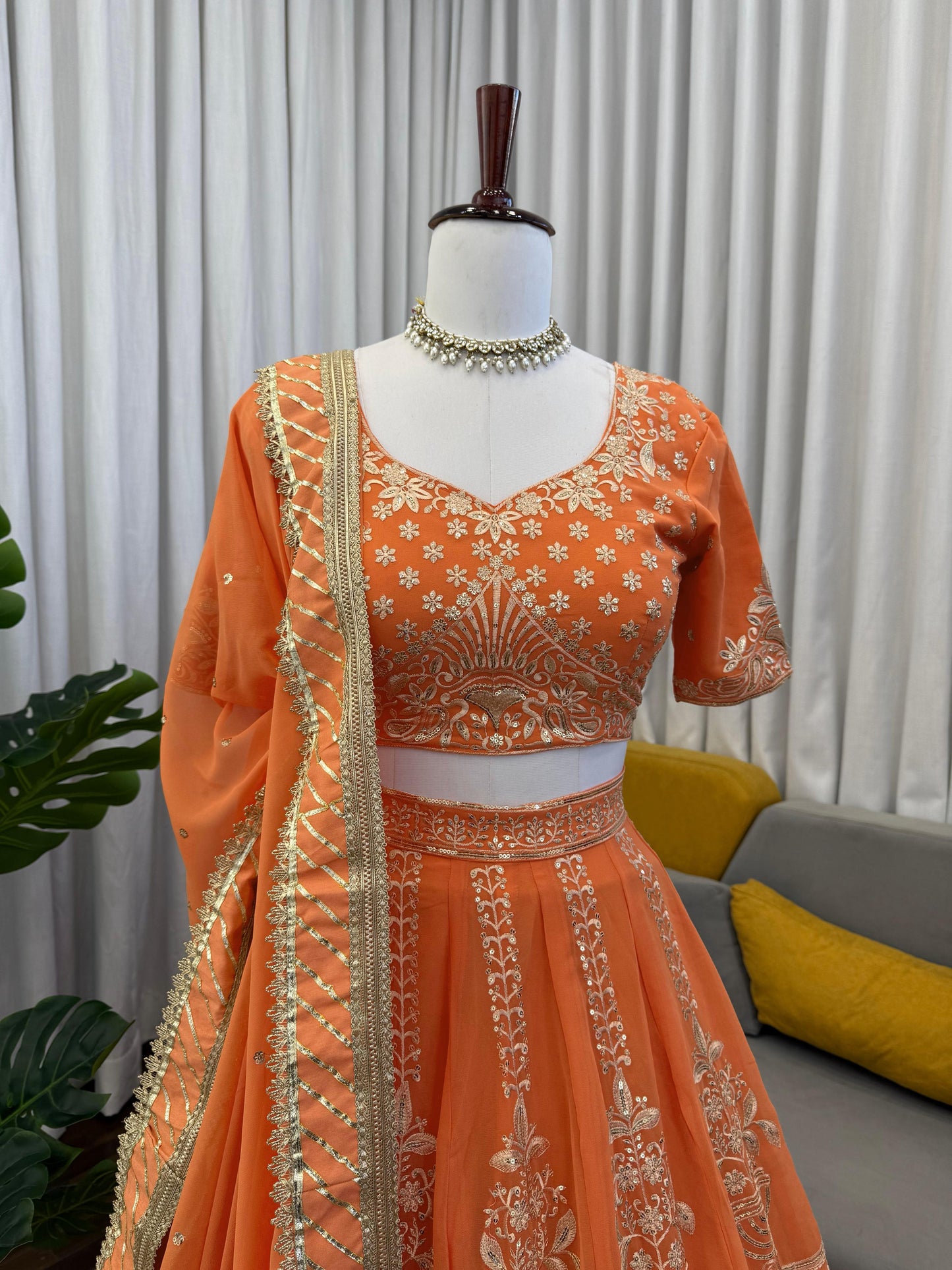 Embroidered Faux Georgette Lehenga Set