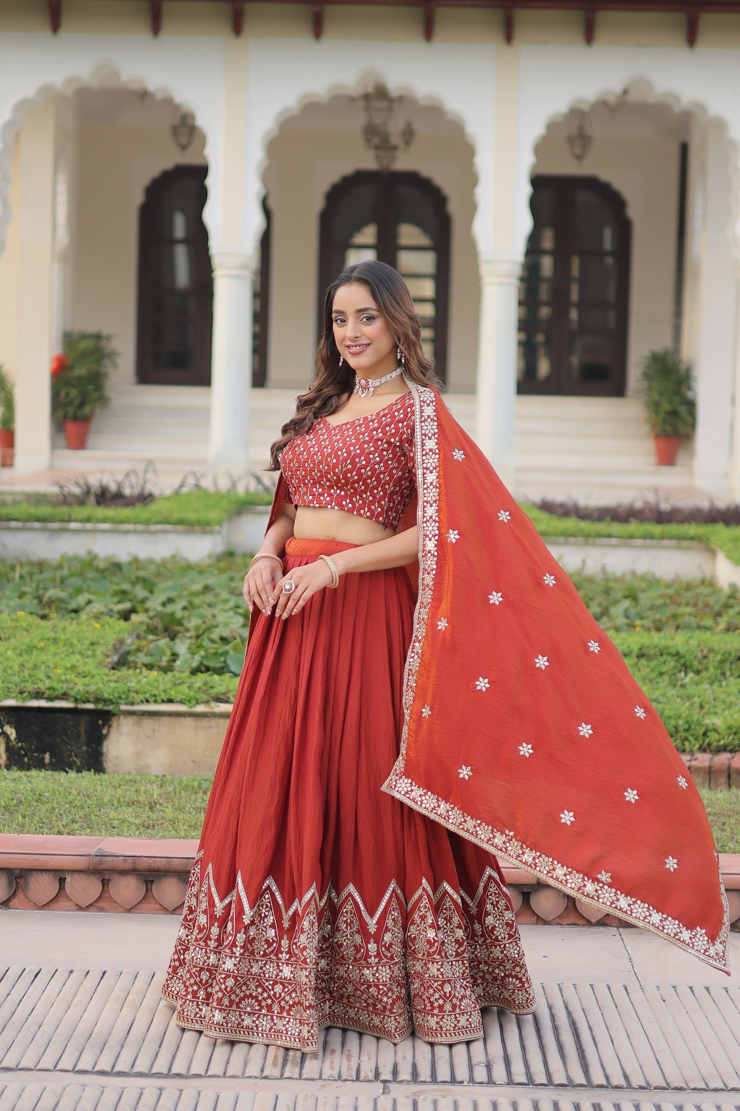 Designer Vichitra Silk Lehenga Choli with Heavy Sequins & Thread Embroidery Work