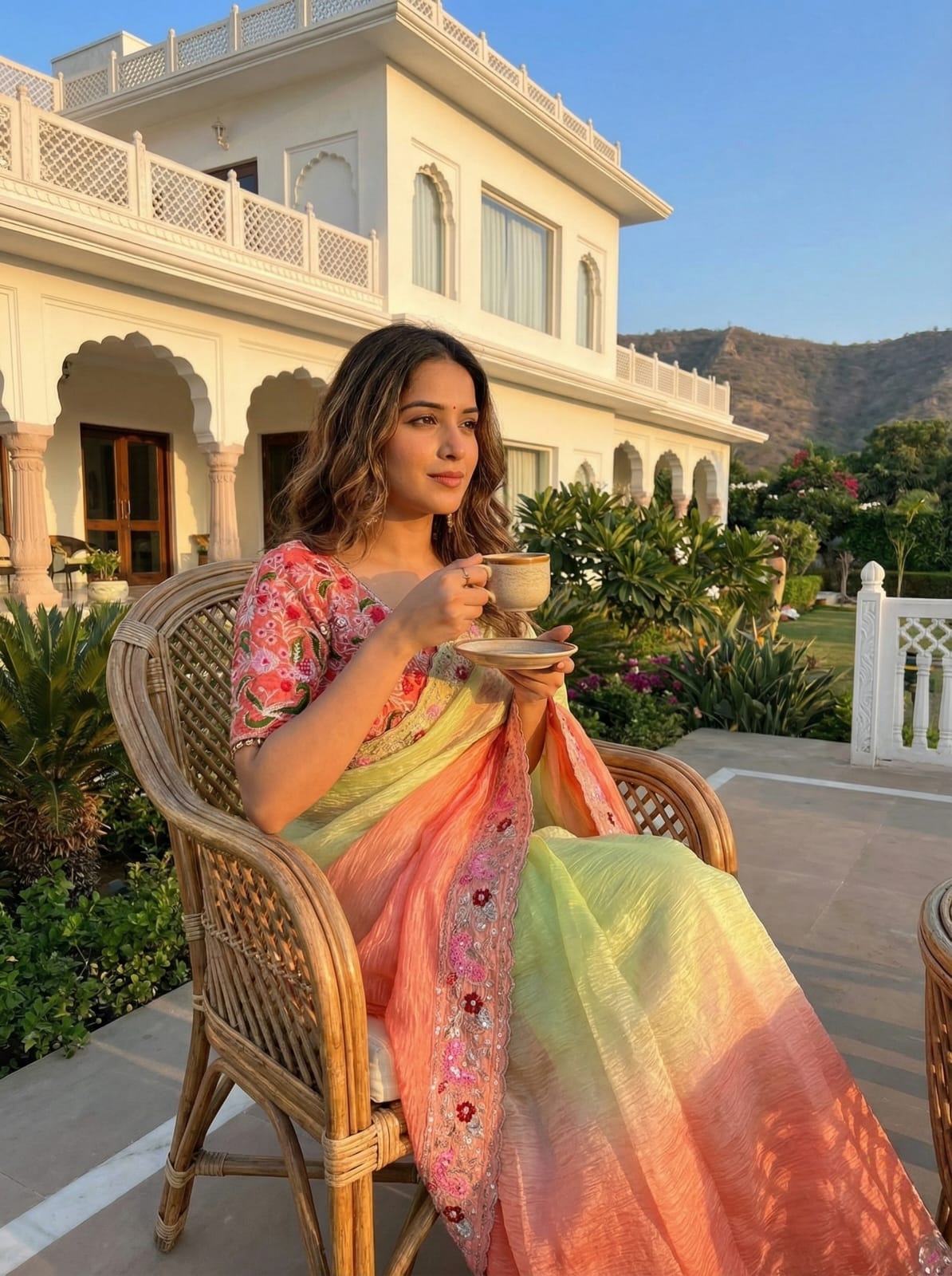 Candy Crush Embroidery Border Saree with Stitched Blouse