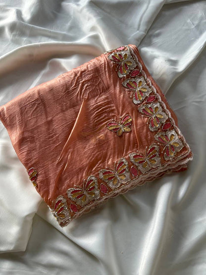 Radha Butterfly Motif Embroidered Crushed Organza Saree