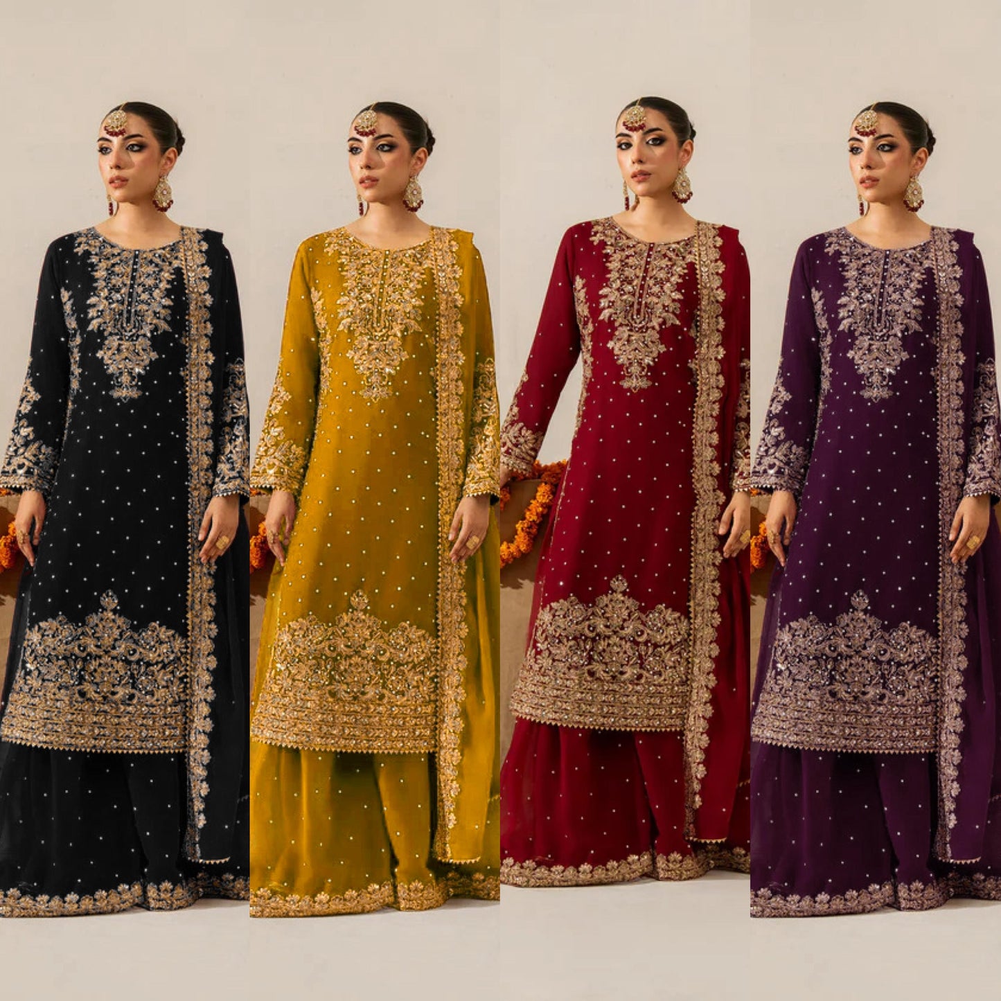 Premium Faux Georgette Embroidered Kurta Plazzo Set with Dupatta | Festive & Party Wear | 3 Colours