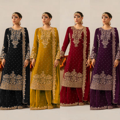 Premium Faux Georgette Embroidered Kurta Plazzo Set with Dupatta | Festive & Party Wear | 3 Colours