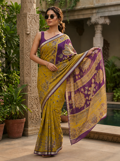 Premium Ajrakh Heavy Marsh Mellow Self Saree With Jacquard Border
