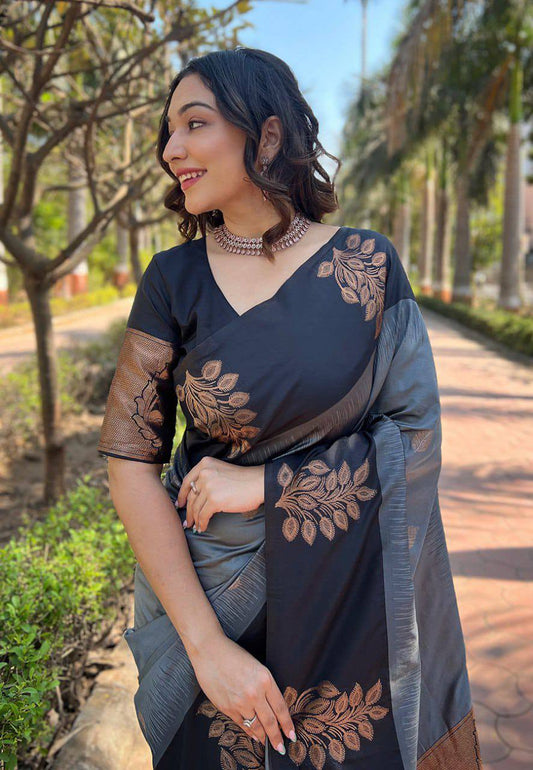 Black Zari Work Silk Saree