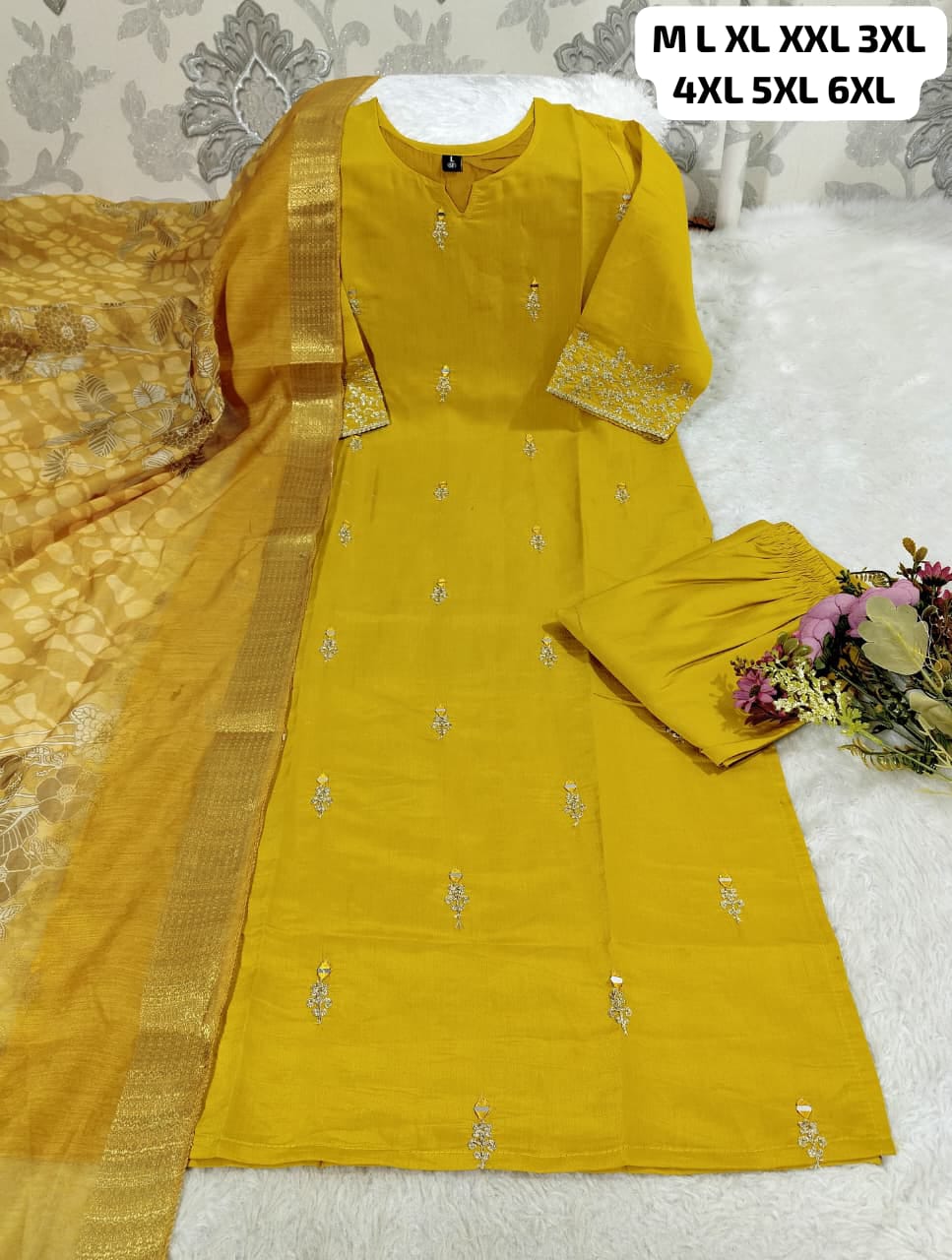 Premium Roman Silk Kurti Pant Set with Digital Print Dupatta – Festival Wear Designer Suit