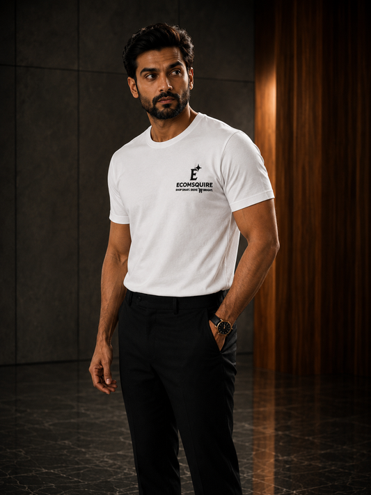 Ecomsquire Premium White Heavyweight T-Shirt | 220 GSM Bio-Wash Cotton