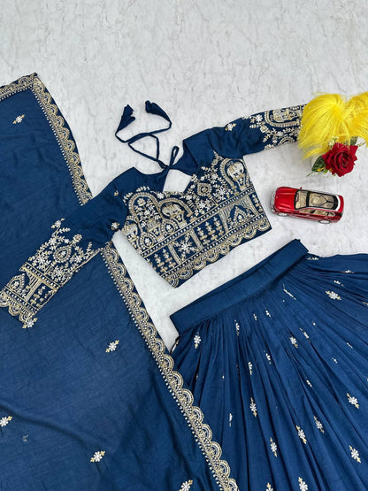 Purple Heavy Embroidery Chinon Lehenga Choli