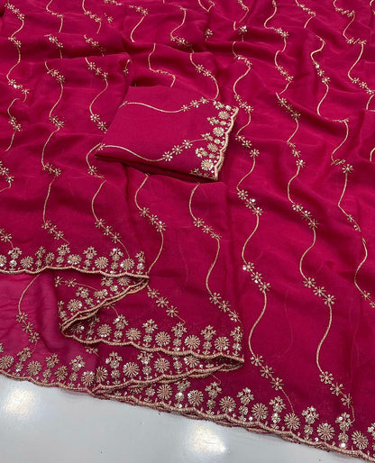 Star Georgette Saree with Multi Sequins Embroidery & Designer Blouse