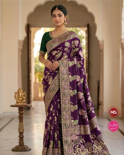 Premium Silk Blend Saree with Rich Zari Woven Design – Royal Festive Wear