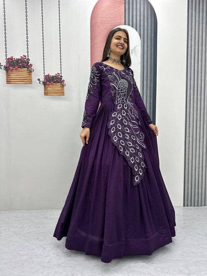 Festival Embroidered Vichitra Silk Gown