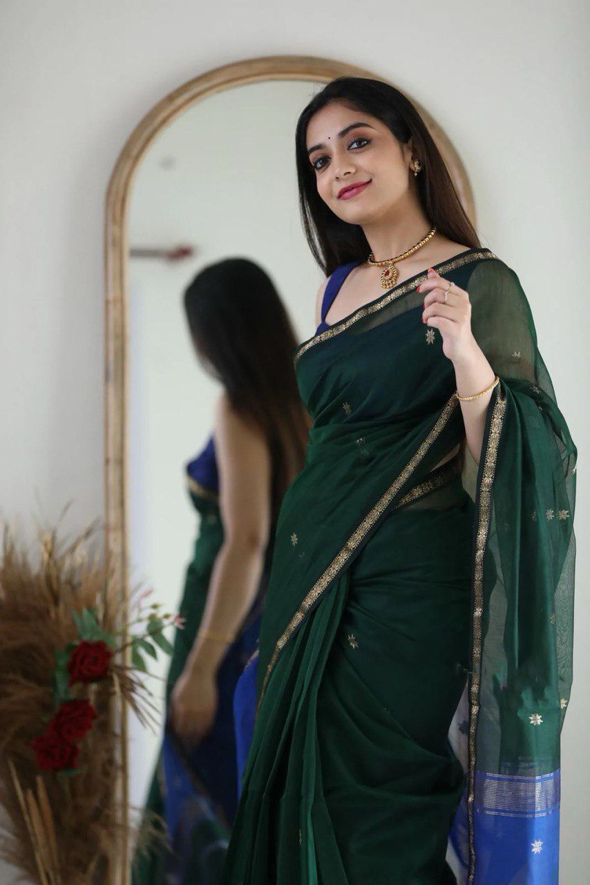 Bottle Green Festive Saree