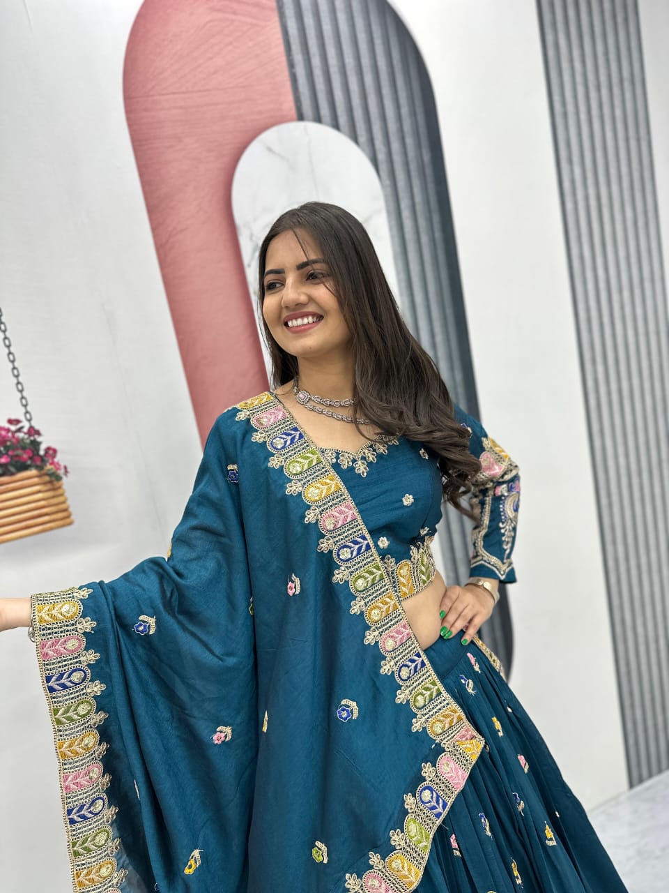 Festival Wear Heavy Embroidered Vichitra Silk Lehenga Choli with Dupatta