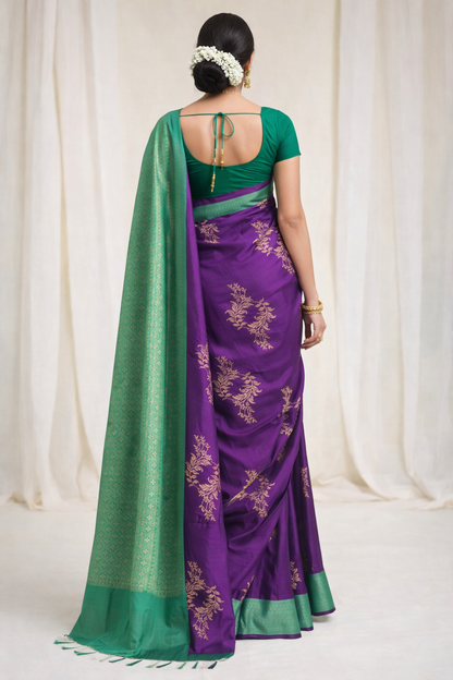 Purple Green Jacquard Saree
