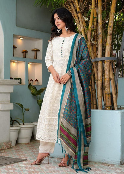 Pure Chikankari Cotton Anarkali Kurti Pant Dupatta Set – Summer Collection