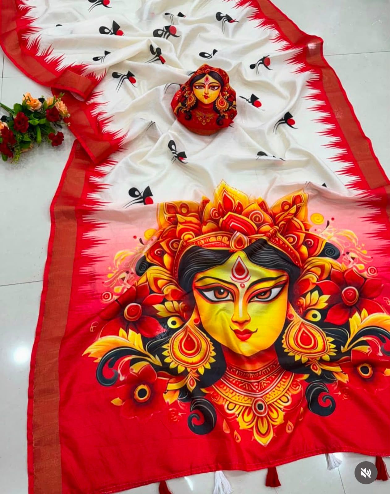 Durga Puja Special Handloom Tussar Saree with Heavy Printed Pallu & Blouse