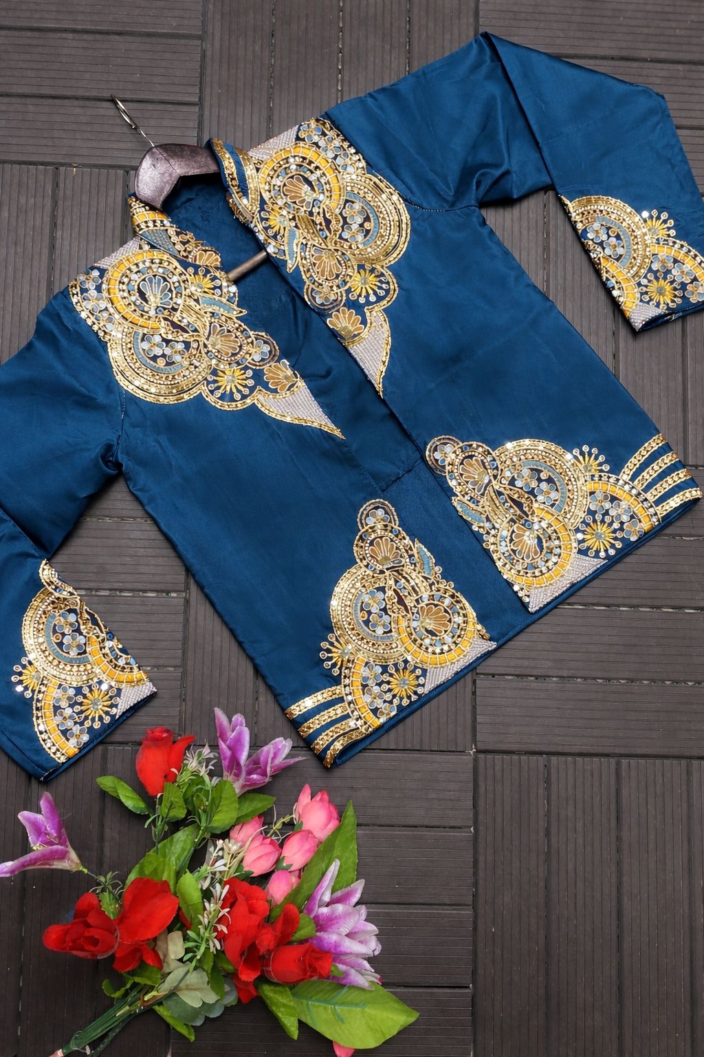 Ready to Wear Crepe Saree with Embroidery Sequence Jacket (Full Stitched)
