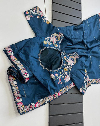 Rangoli Silk Embroidery Saree with Sequence Work & Designer Cut Work Border