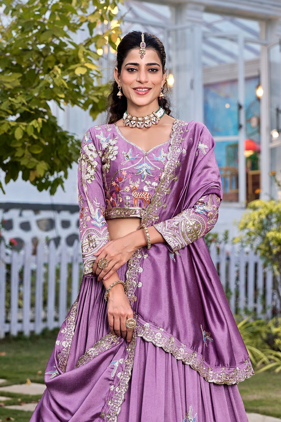 Wedding Embroidered Vichitra Silk Lehenga Choli Set