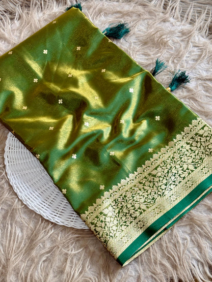 Royal Banarasi Glass Satin Silk Saree with Elegant Zari Woven Border