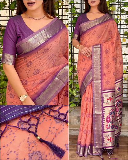 AARU Cotton Weaving Saree with Rich Pallu