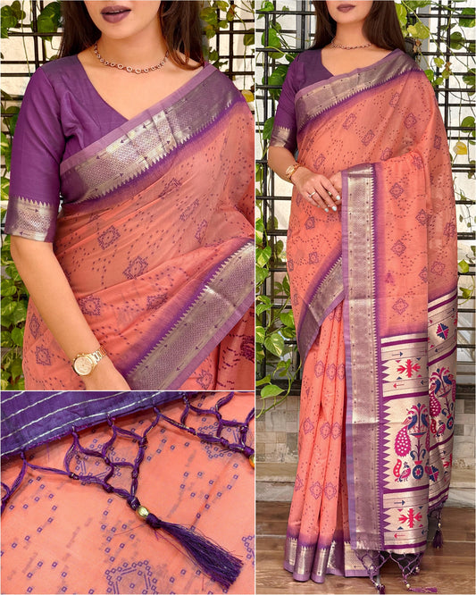 AARU Cotton Weaving Saree with Rich Pallu