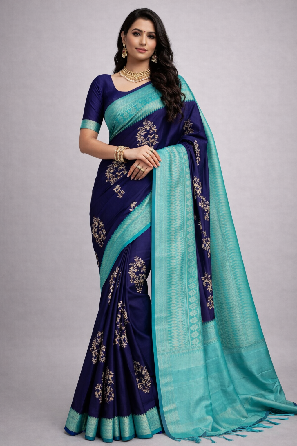 Navy Jacquard Saree