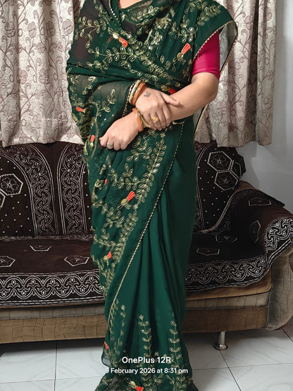 Royal Georgette Darbari Saree with Multi Sequence Work & Lace Border
