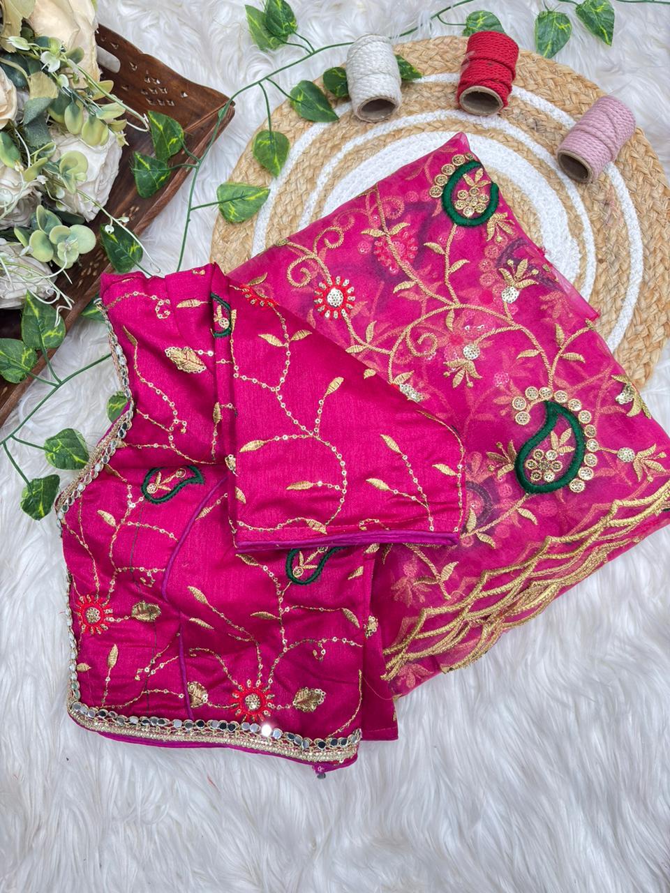 Tissue Silk Mirror Work Saree