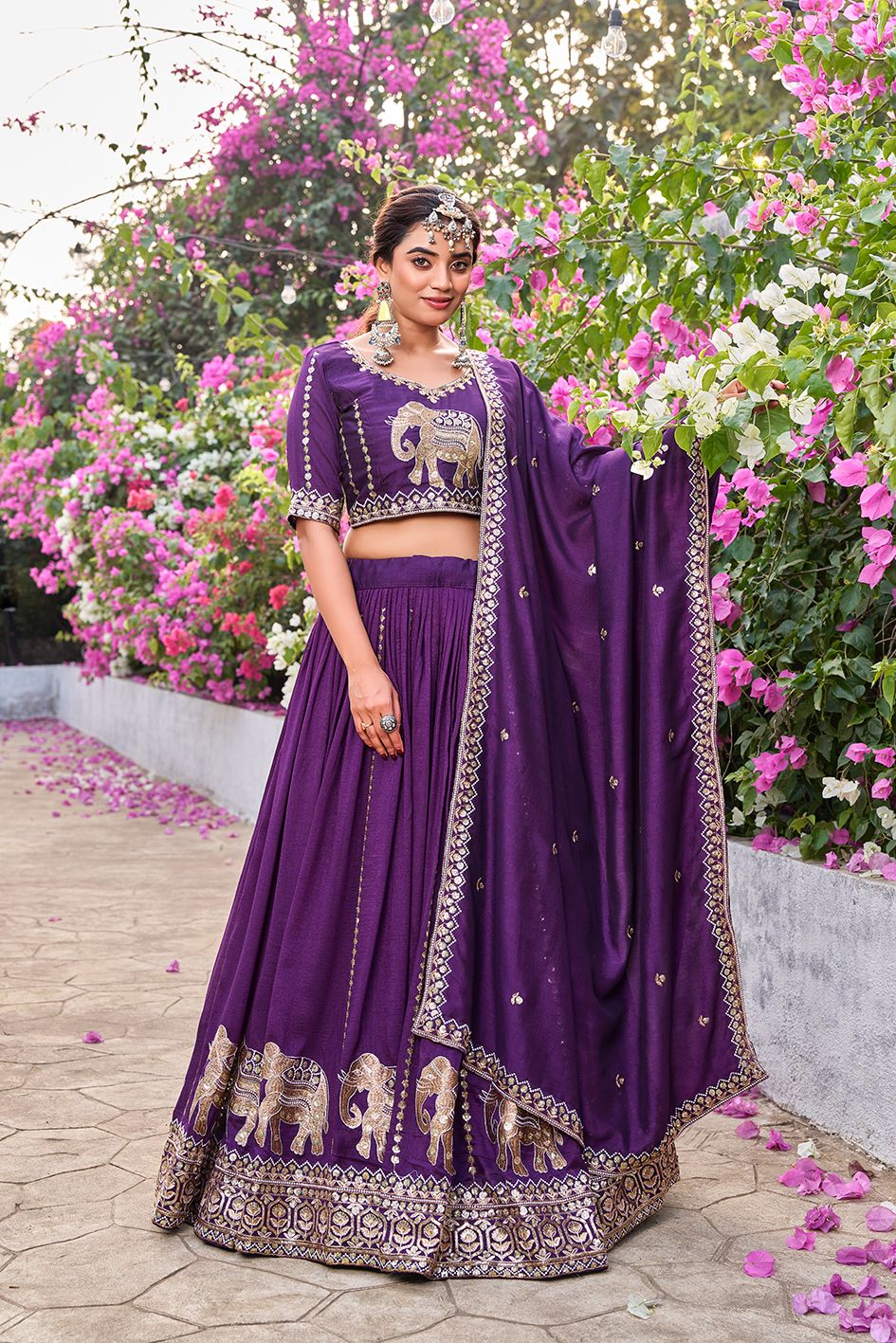 Wedding Collection Pure Vichitra Lehenga Choli with Heavy Embroidery Sequence Work & Dupatta