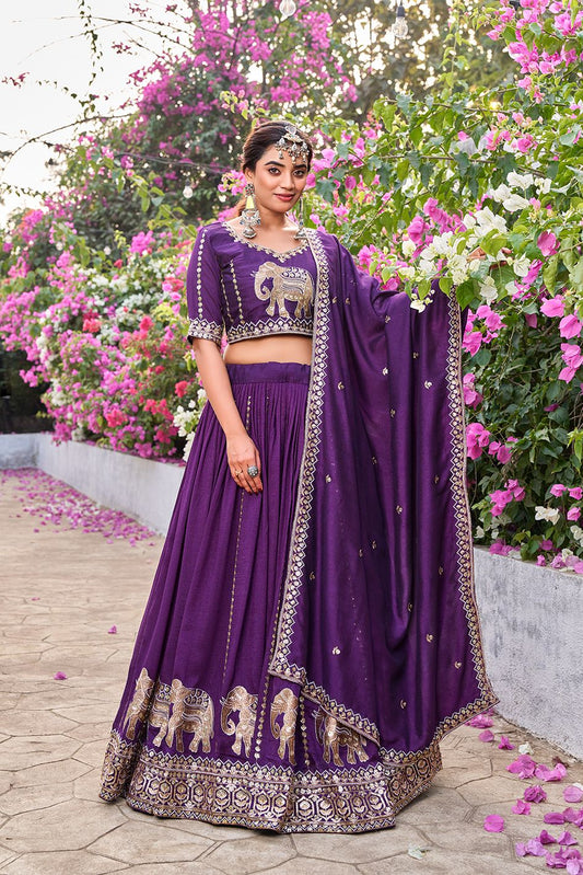 Wedding Collection Pure Vichitra Lehenga Choli with Heavy Embroidery Sequence Work & Dupatta