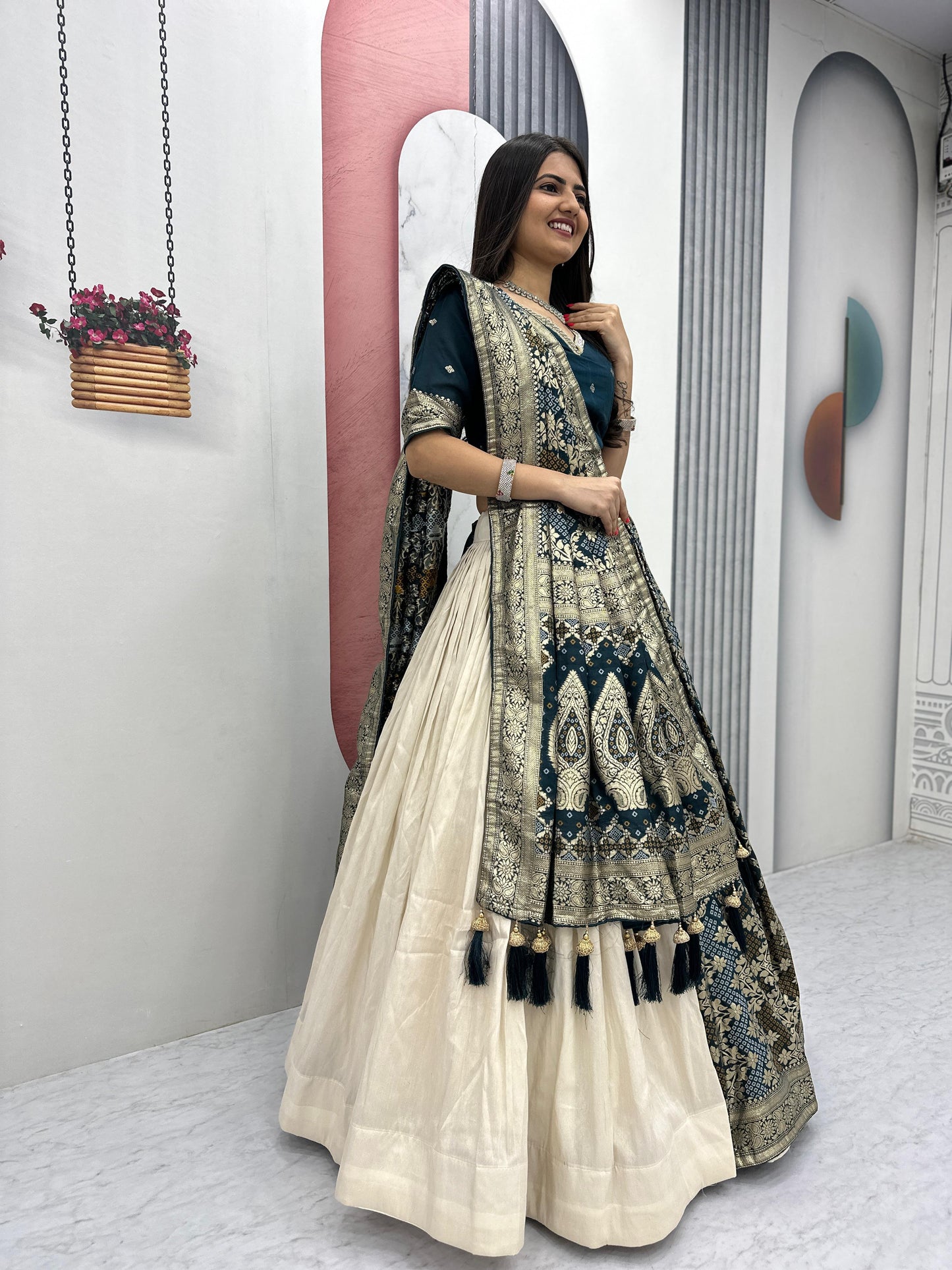 Wedding Special Jacquard Silk Lehenga & Saree Set With Rich Zari Work