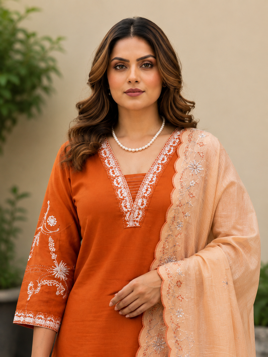 Morni Elegant Roman Silk Kurti Pant Dupatta Set