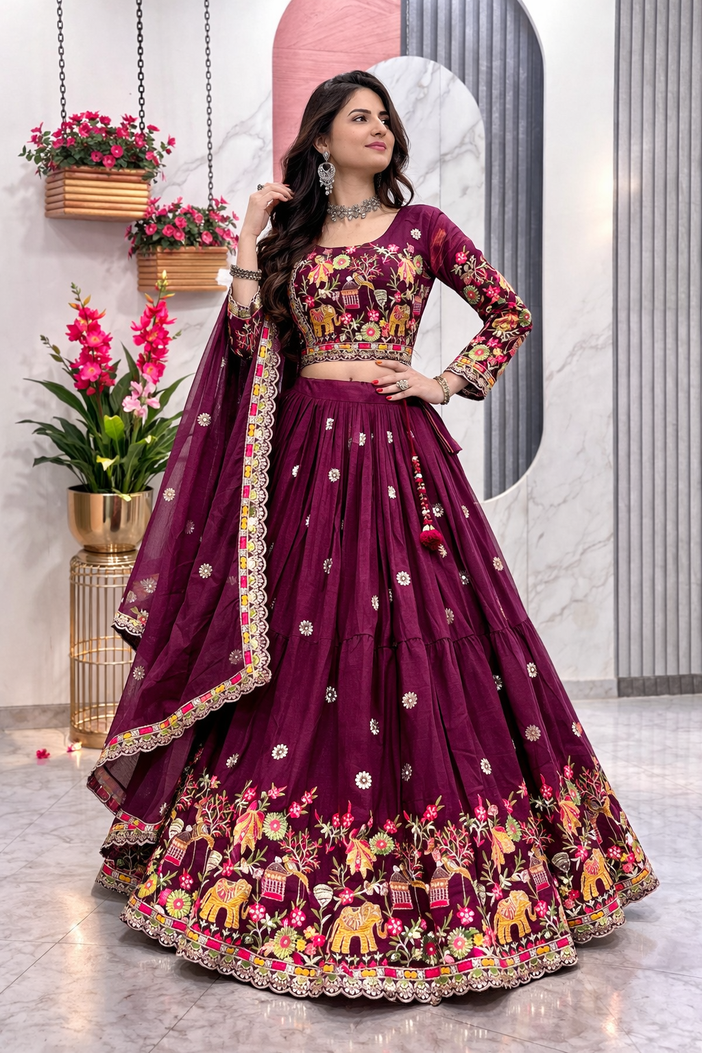 Designer Chinon Embroidered Lehenga Choli With Dupatta