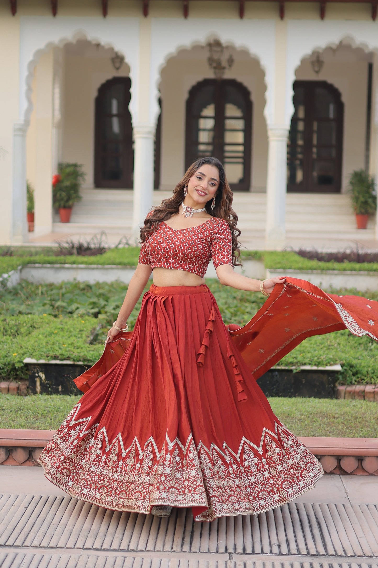 Designer Vichitra Silk Lehenga Choli with Heavy Sequins & Thread Embroidery Work