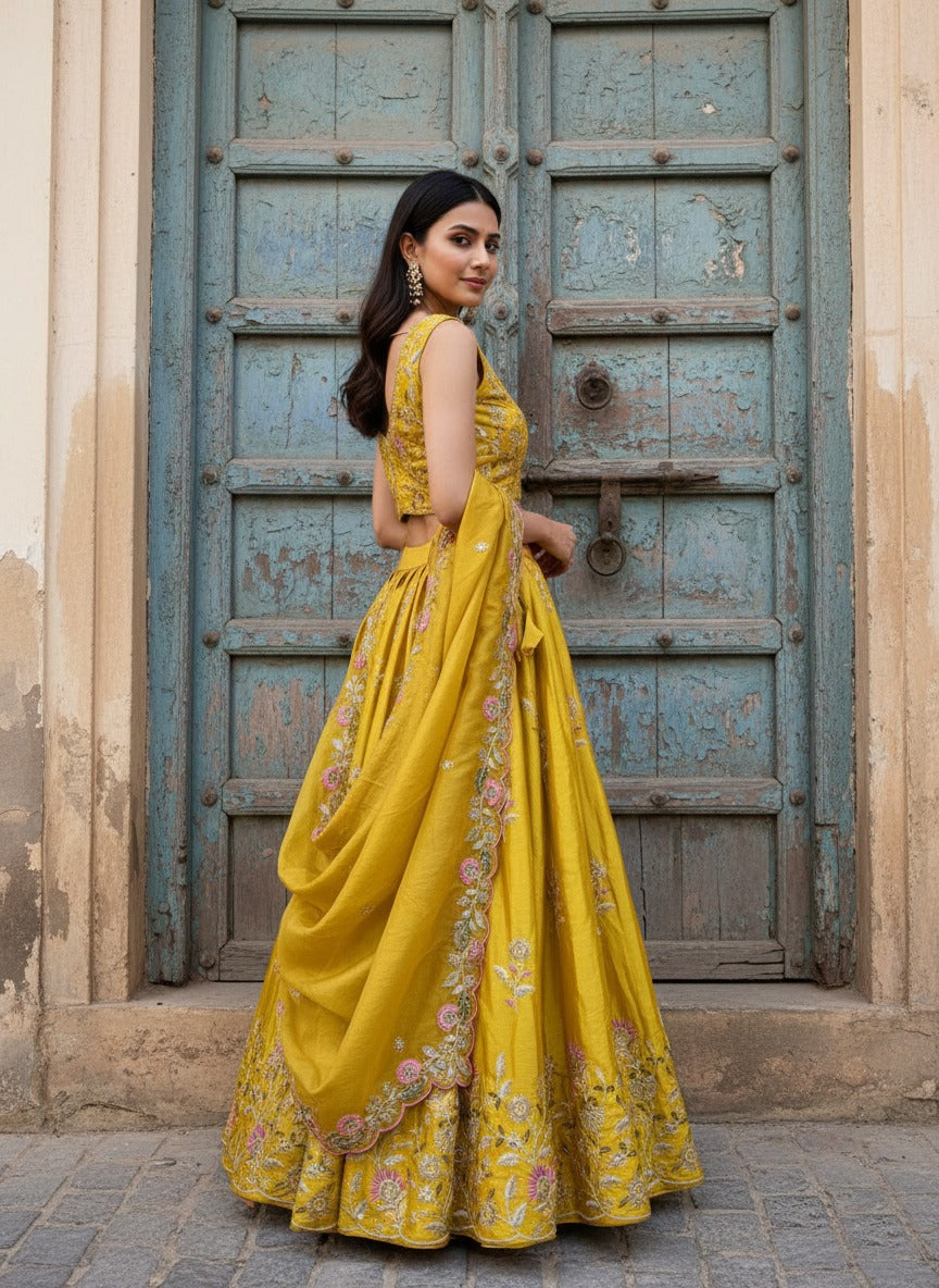 Star Tissue Silk Heavy Embroidered Festival Lehenga Choli with Dupatta (4 Colors)