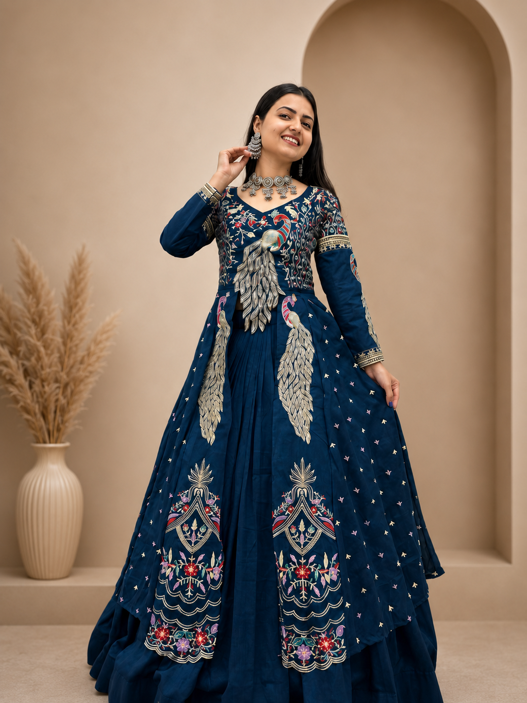 Festival Special Pure Vichitra Crop Top Lehenga with Embroidered Shrug