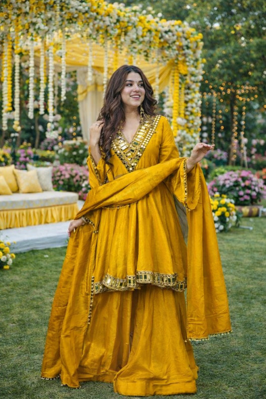 Aliya Cut Kediya Style Real Mirror Work Plazzo Set | Soft Chinon Festive Wear