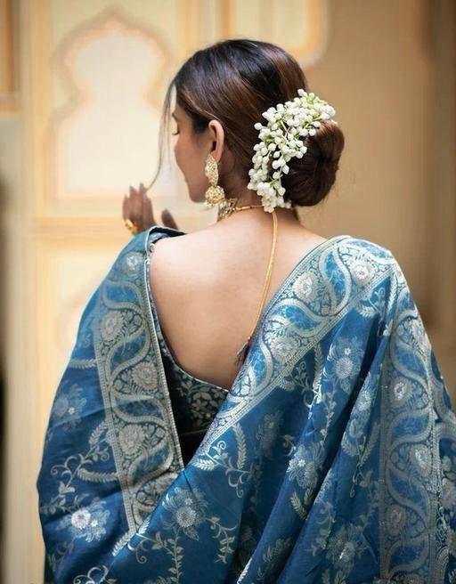 Teal Blue Woven Saree