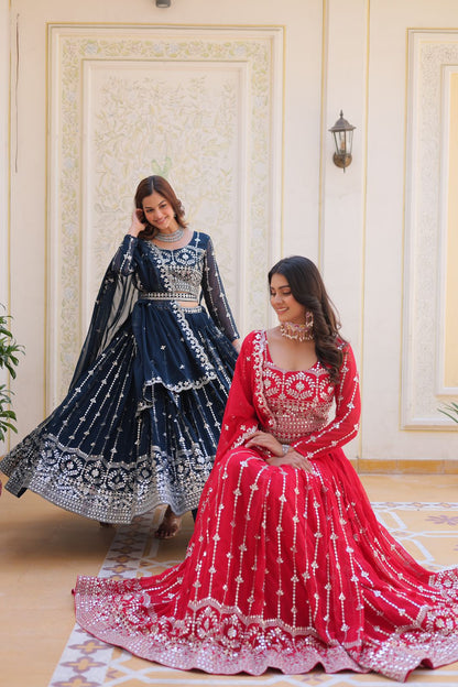 Heavy Fox Georgette Wedding Lehenga Choli with 7mm Sequence Work (2 Colors)