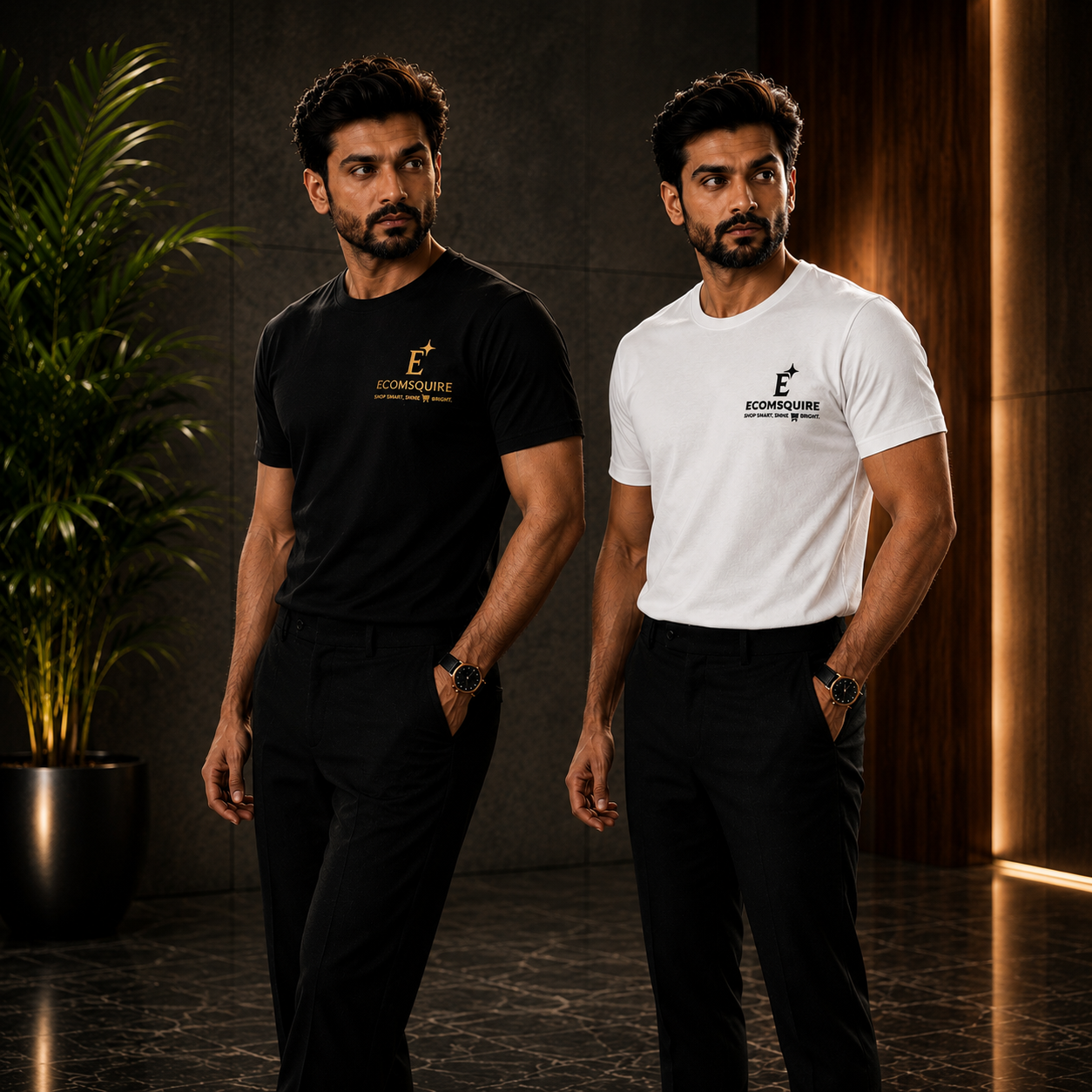 Ecomsquire Premium Cotton T-Shirt Combo Pack for Men (Black & White) | Round Neck Half Sleeve
