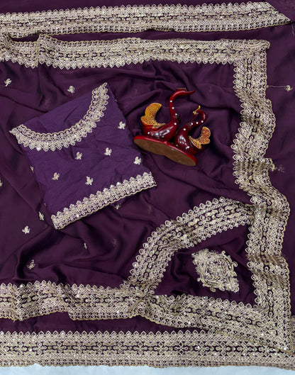 Purple Rangoli Silk Saree with Sequins & Dori Embroidery Work
