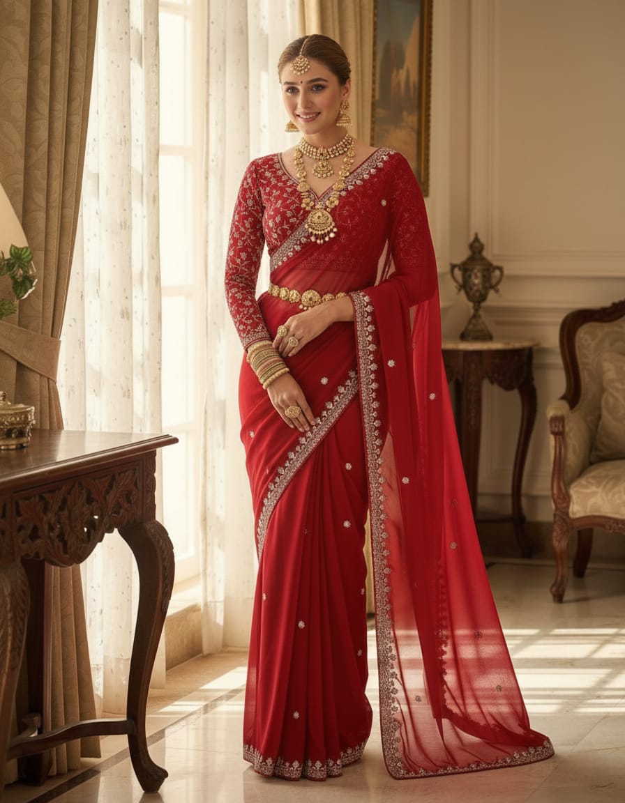 Neha Georgette Embroidery Saree – Rich Look Designer Sequence Work Saree