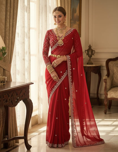 Neha Georgette Embroidery Saree – Rich Look Designer Sequence Work Saree
