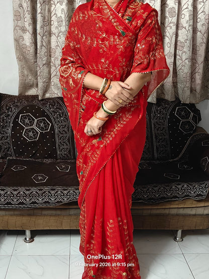 Royal Georgette Darbari Saree with Multi Sequence Work & Lace Border