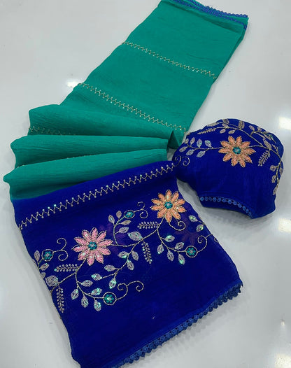 New Arrival Crunchy Pedding Embroidery Saree Collection