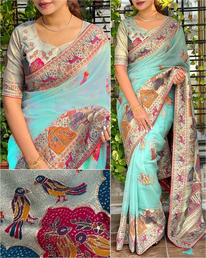 Rajwadi Heritage Pure Organza Jacquard Saree with Rich Zari Weaving