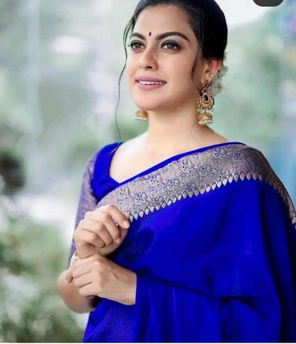 Royal Blue Saree with Silver Woven Border
