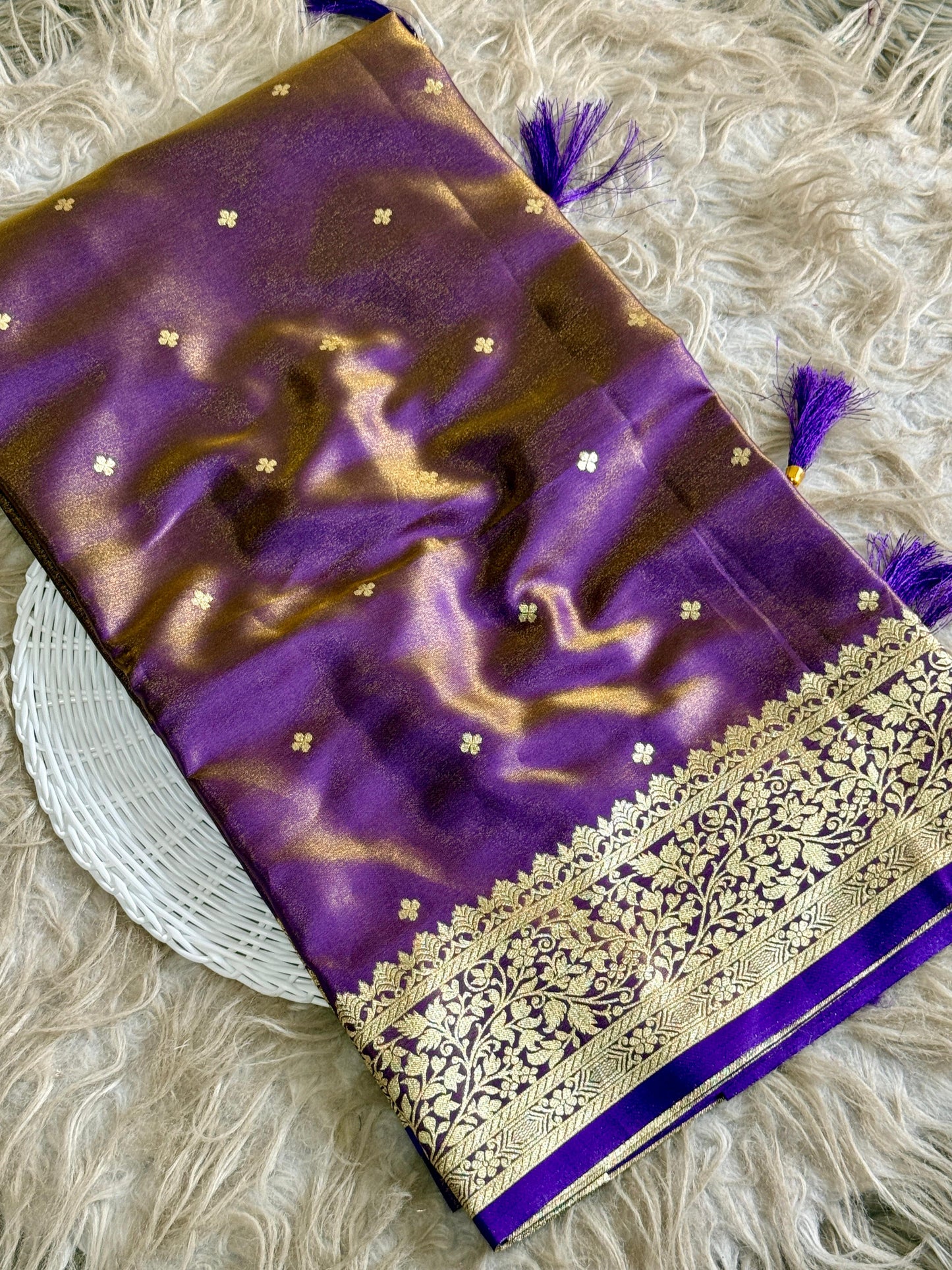 Royal Banarasi Glass Satin Silk Saree with Elegant Zari Woven Border