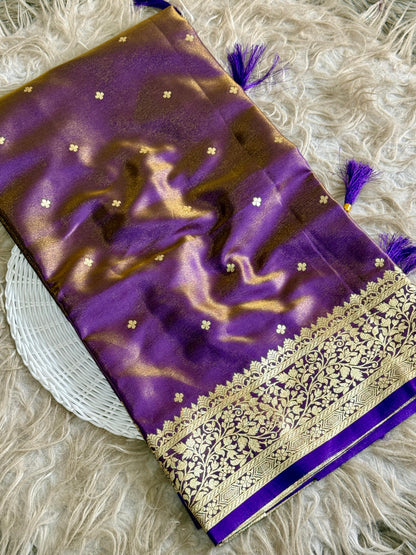 Royal Banarasi Glass Satin Silk Saree with Elegant Zari Woven Border