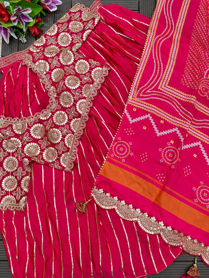 Pink Embroidery Digital Print Lehenga Choli